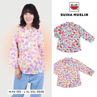 เสื้อแตงโม (SUIKA) -เสื้อคอปกเจาะสาบครึ่งตัวแขนสามส่วน ผ้าป่…