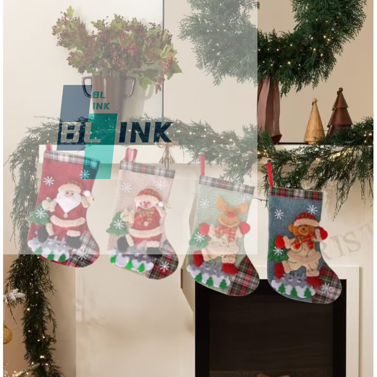 Burlap Stocking Set Cohesive Holiday Display ตกแต่งคริสต์มาสอเนกประสงค์