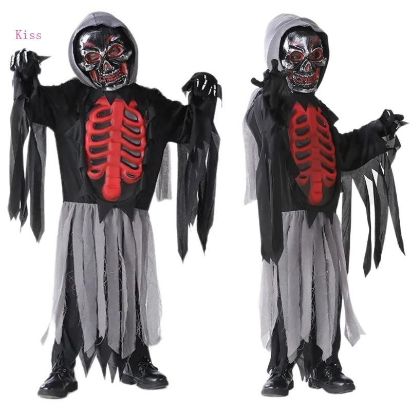 Kiss 4x Kids Grim Reaper ชุดเครื่องแต่งกาย Halloween สำหรับวันแห่งคนตาย