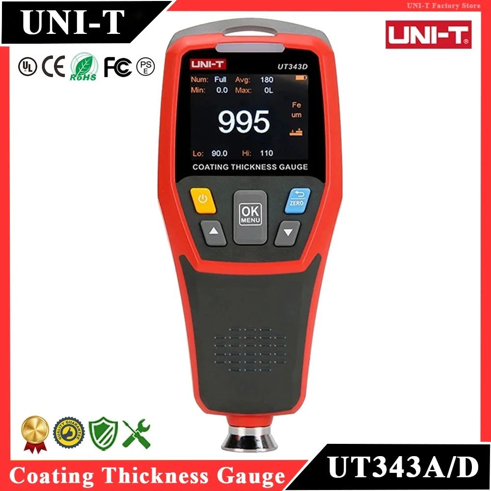 Hot UNI-T UT343A UT343D เคลือบเครื่องวัดความหนารถมืออาชีพสีโลหะเซรามิคฟิล์มสีรถยนต์ FE NFE เครื่องทด