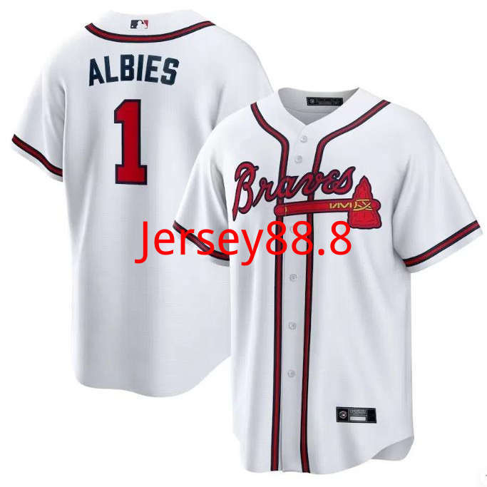 Men Atlanta Braves Atlanta Braves Baseball Uniform No. 1 ชุดแข่งขันปักลาย ALBIES