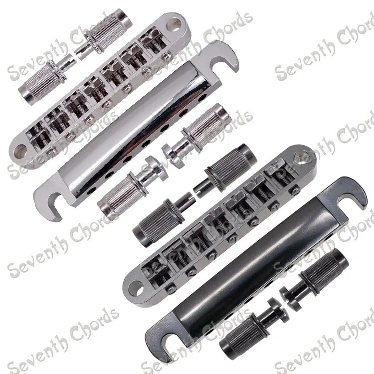 ชุด 7 String Tune-O-Matic Bridge และ Tailpiece สําหรับกีตาร์ไฟฟ้า GB LP / Chrome และ Black สําหรับเล
