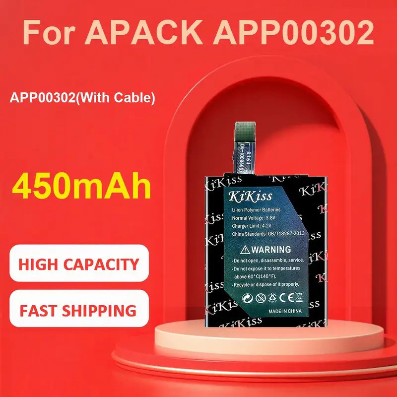 แบตเตอรี่ KiKiss สําหรับ APACK APP00302,APP00302(พร้อมสาย),450mAh