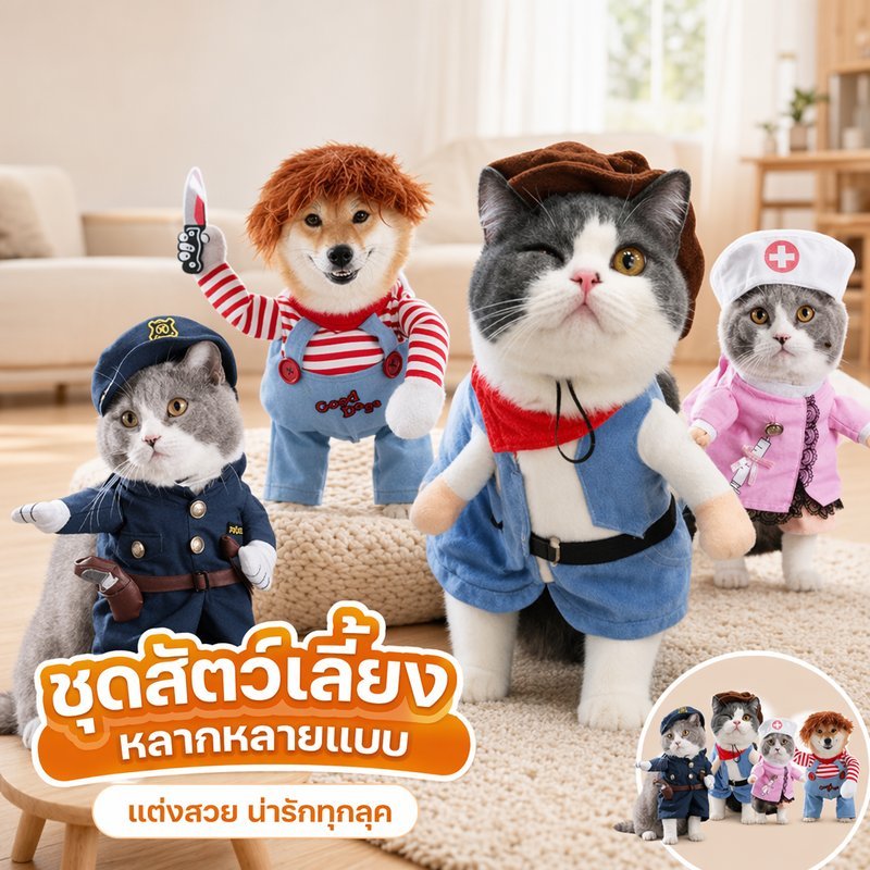 ชุดแมวคอสเพลย์ ชุดสุนัขตลก เสื้อหมาแมว ชุดแฟนซีสัตว์เลี้ยง ฮาโลวีน ถ่ายรูป ปาร์ตี้ TikTok