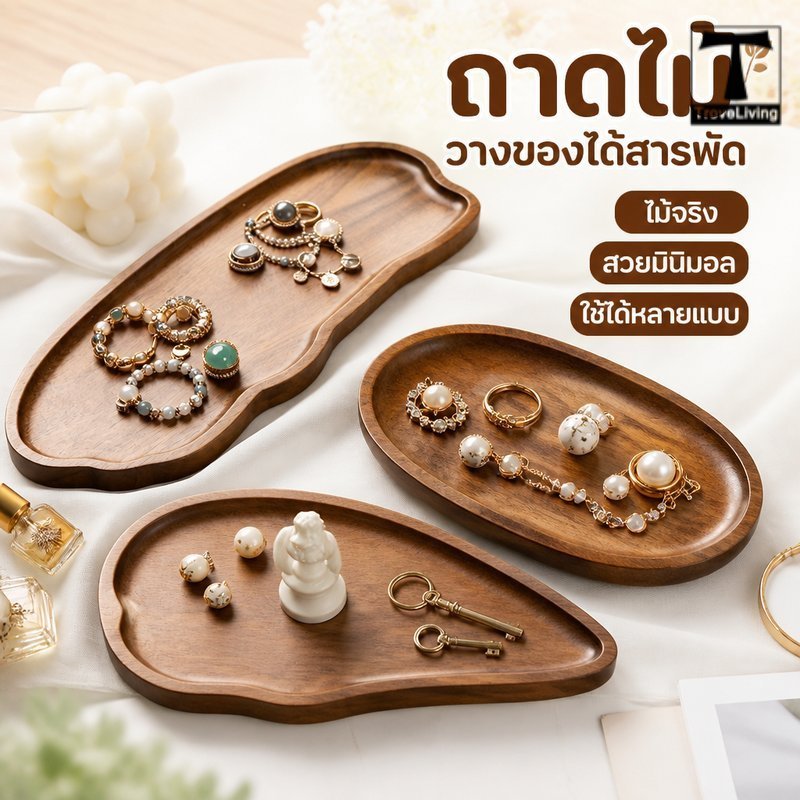 ถาดไม้ อะคาเซีย ถาดวางเครื่องประดับ ถาดน้ำหอม ถาดชา ถาดกาแฟ ถาดขนม รูปไข่ เมฆ หยดน้ำ