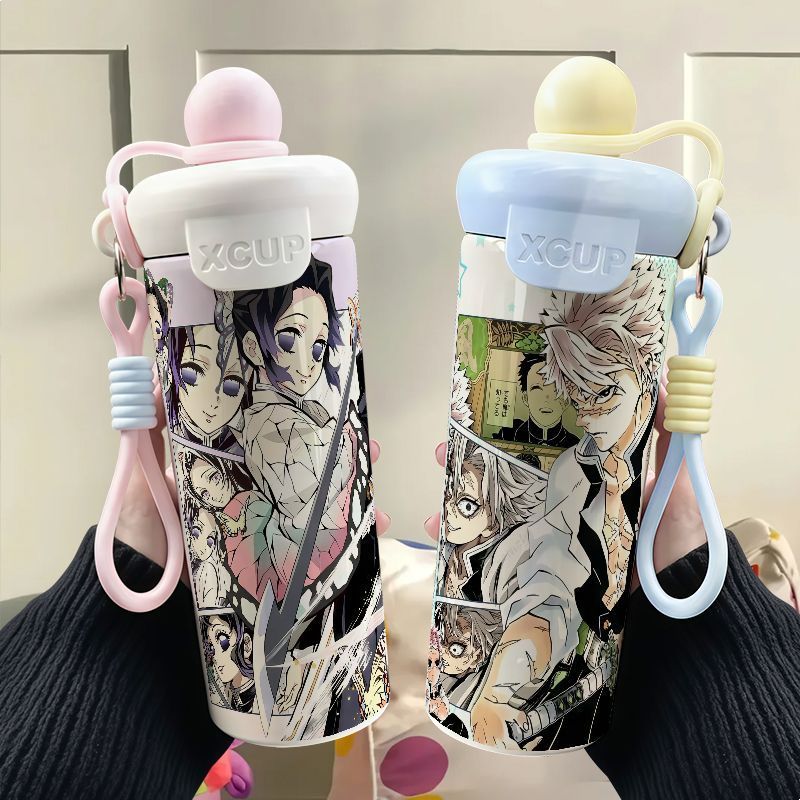 Demon Slayer ขนาดใหญ่-ความจุแบบพกพาถ้วยกาแฟ Graffiti นักเรียน Cold-Keeping สแตนเลสลอยฟาง Thermos ถ้วยชายแลกเปลี่ยนของขวัญสําหรับเพื่อน