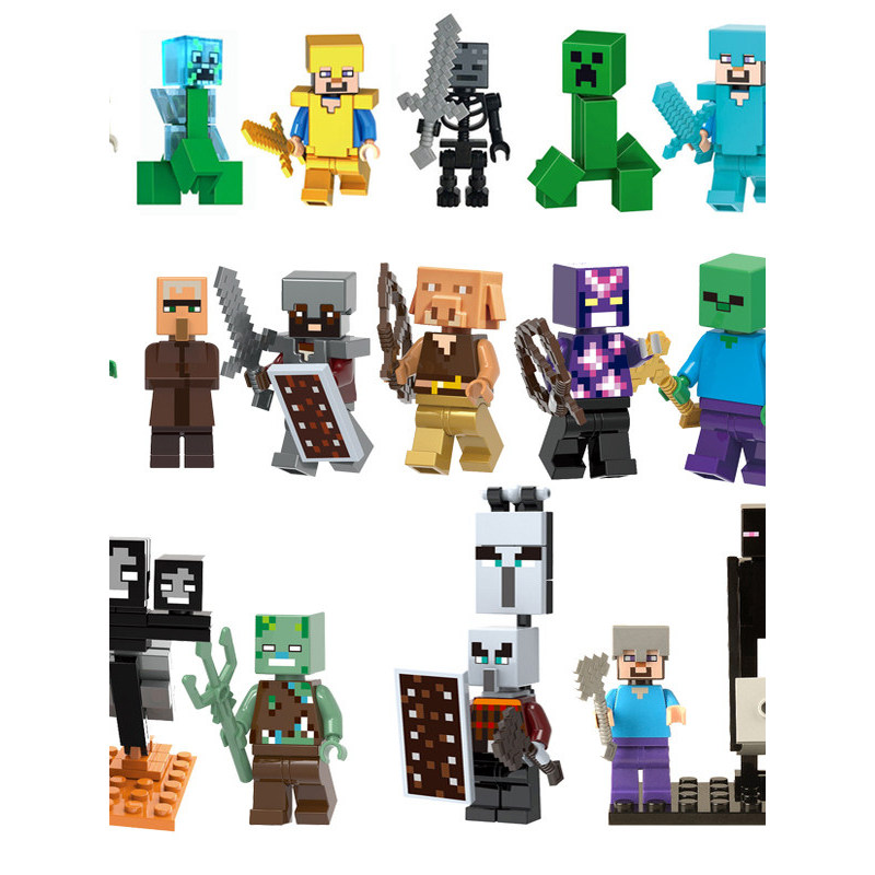minecraft minecraft toy Minecraft บล็อกตัวต่อ Minifigure ที่เข้ากันได้ Steve Villager Zombies พร้อม 