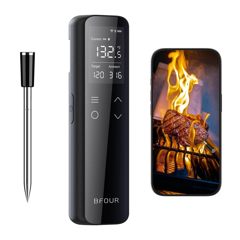 BFOUR เครื่องวัดอุณหภูมิเนื้อไร้สาย 2.4GHz WiFi บลูทูธ APP สนับสนุนนาฬิกาปลุกสําหรับย่างบาร์บีคิวสูบ