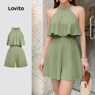 Lovito Women Casual Jumpsuit Zipper Formal/wedding/bridesmaid Double Layer Spring/summer Green Jumpsuit LK4ED656