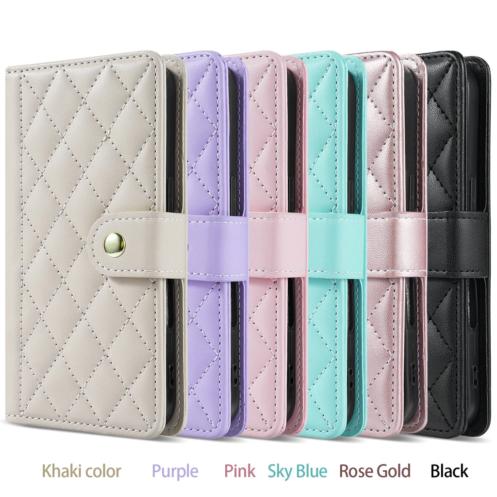 Rhombus Quilted Wallet Flip Case สายรัดข้อมือสําหรับ Samsung S26 Ultra S25 Plus S24 S23 S22 S21