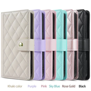 Rhombus Quilted Wallet Flip Case สายรัดข้อมือสําหรับ Samsung S26 Ultra S25 Plus S24 S23 S22 S21