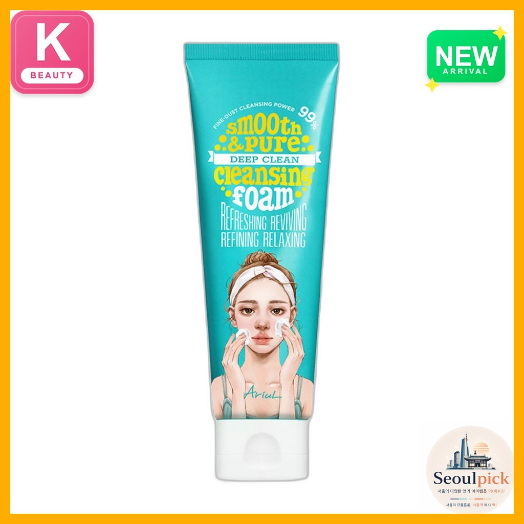 [ariel] โฟมล้างหน้า Smooth & Pure Deep Clean 120ml, 1 ชิ้น / โฟมล้างหน้าเกาหลี / สูตร Deep Clean by 