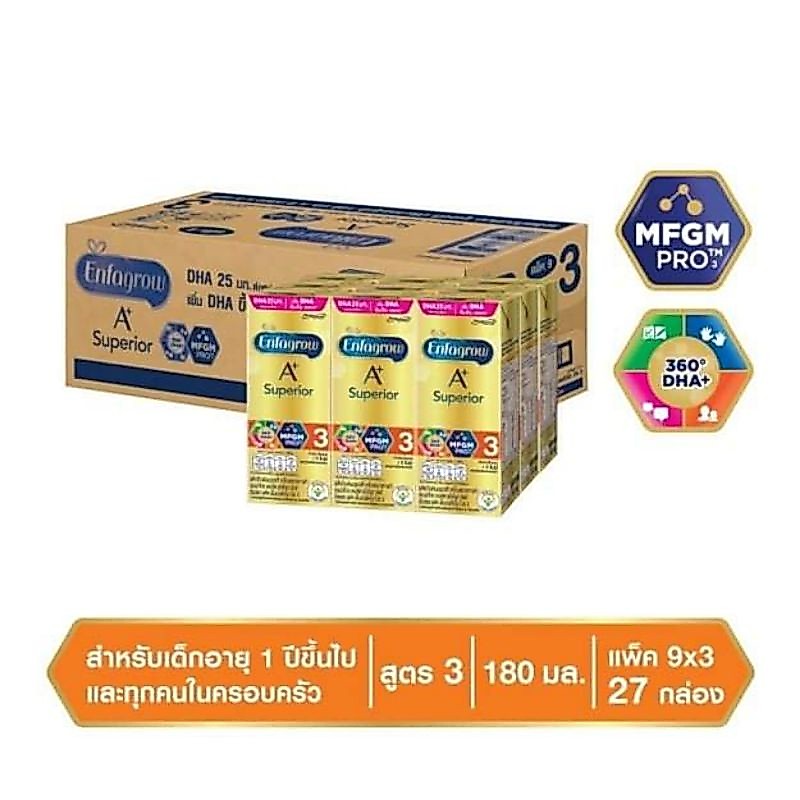 นมกล่อง เอนฟาโกร Superior สูตร 3 ยกลัง​ 1​ ลังบรรจุ​ 27 กล่อง [หมดอายุ 30/11/2026]