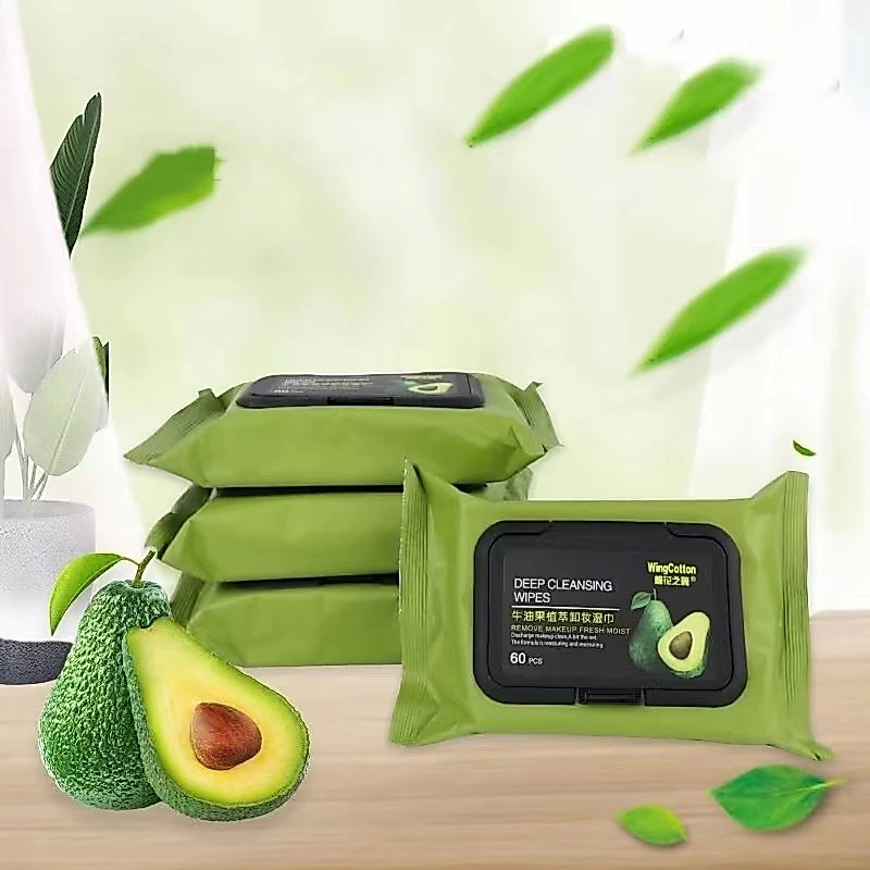 INITIAL LIFE🥑🥑ทิชชู่เปียกเช็ดหน้า กลิ่นอโวคาโด้ ทิชชู่เช็ดเครื่องสำอาง  เช็ดทำความสะอาด แต่งหน้า 60 แผ่นA5