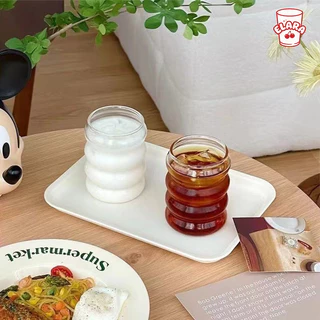 แก้วทรงวงแหวนซ้อนกระจกใส น่ารักมินิมอล แก้วลาเต้เย็น ชานม น้ำผลไม้ โยเกิร์ต พร้อมส่ง