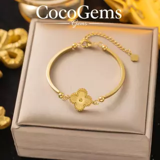 สร้อยข้อมือใบโคลเวอร์นำโชคสแตนเลสคุณภาพสูง เครื่องประดับปรับขนาดได้สำหรับผู้หญิง