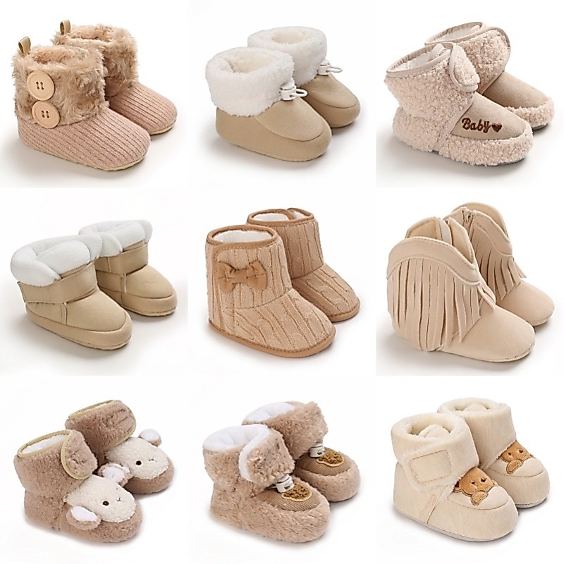 รองเท้าบูท สีแอปริคอท สําหรับเด็กผู้ชาย และผู้หญิง อายุ 0-18 เดือน รองเท้าบูท พื้นนิ่ม กันลื่น ให้ความอบอุ่น สําหรับเด็กทารก