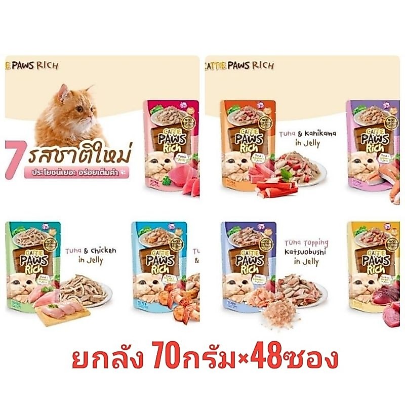 ยกลัง Cattie Paws Rich อาหารเปียกแมว 70กรัม×48ซอง