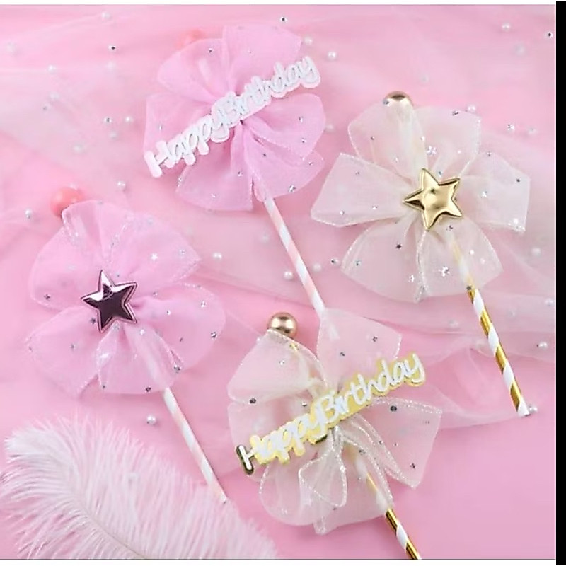 ปัก HBD โบว์ใหญ่ปักแต่งเค้ก (สั่งขั้นต่ำ50บาทค่ะ)