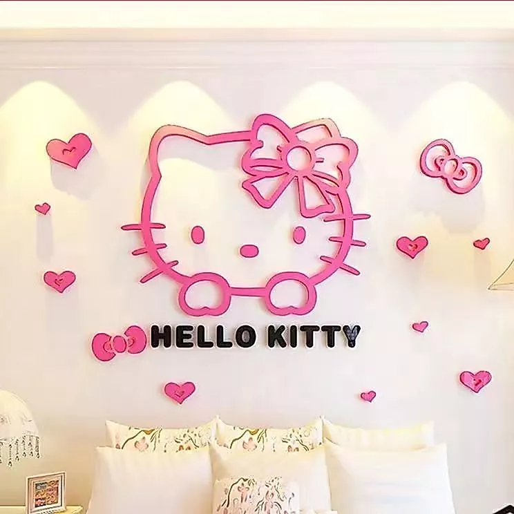 Hello Kitty Cat 3d Wall Sticker Girl Princess Room ห้องเด็กห้องนอนข้างเตียงตกแต่งอย่างสร้างสรรค์