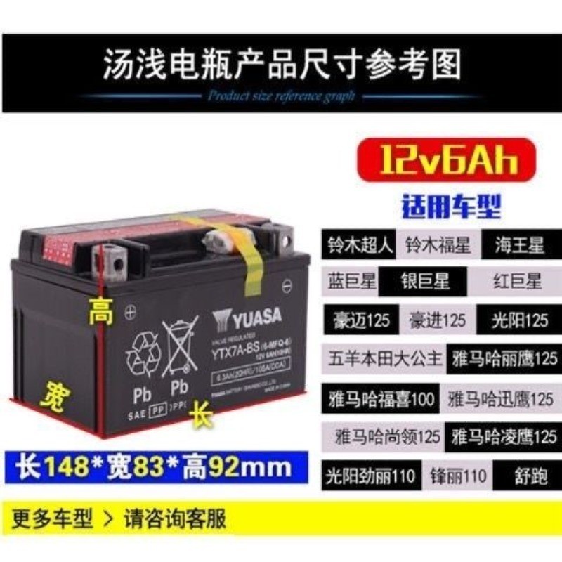 แบตเตอรี่ Yuasa 12V 6AH YTX7A-BS ไร้การบำรุง สำหรับรถจักรยานยนต์ Yamaha