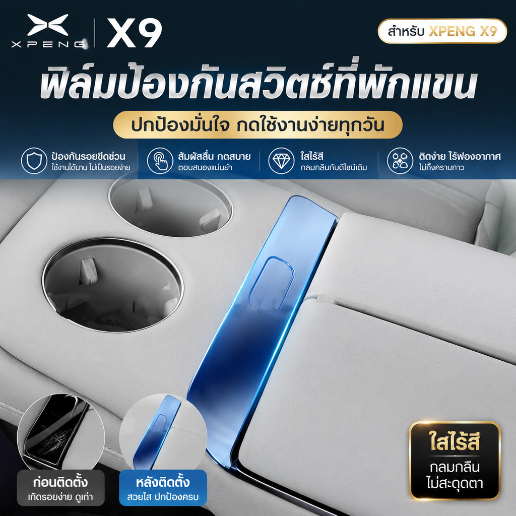 2024-Xiaopeng X9 Central Control Armrest Switch Box ภายในปกป้องหน้าจอฟิล์มนิรภัยชิ้นส่วนรถยนต์ 2JD