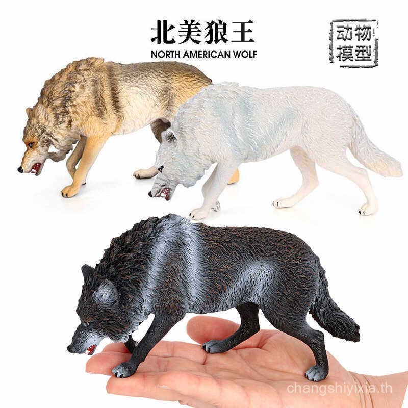 3 North American Wolf King รุ่น North American สีเทาหมาป่าหมาป่าสีขาวจําลองสัตว์ป่าสัตว์ใหญ่ของเล่นร