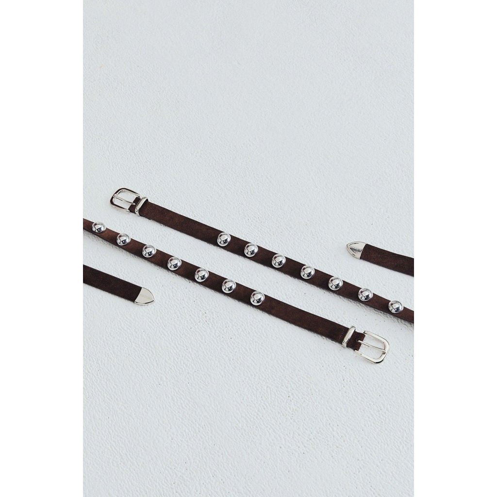 Piccoro - Rodeo Buckle Belt เข็มขัดหนังวีแกนลายขนวัวและลายหมุดใหญ่