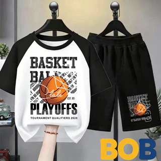 【ส่งไว 24ชม】2ชิ้น BOB ชุดเด็กผู้ชาย เสื้อยืดแขนสั้น ทอผ้าฝ้ายผสม ลายอเมริกัน สไตล์เท่ห์ ใส่สบาย ไม่ร้อน ปี 2026#32104