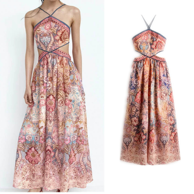 ZA Halter Hollow Flared Skirt Long Halter Dress 1338846