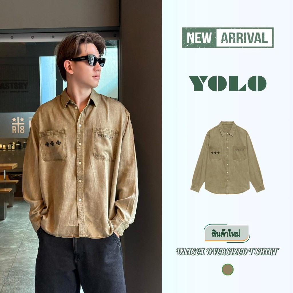 YOLO เสื้อเชิ้ต OVERSIZEDแขนยาวสีพื้น เสื้อเชิ้ตสไตล์เกาหลี ใส่สบาย  สีพื้น Y3918