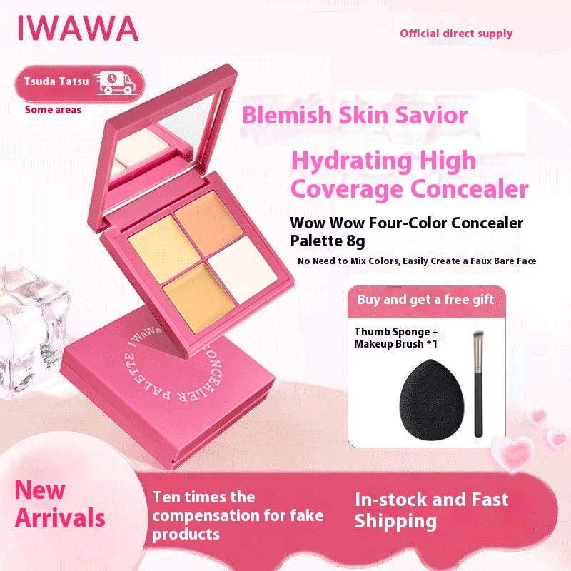 Iwawa CONCEALER Palette สี่สีคอนซีลเลอร์ครีม Contour Highlighter Brightening Cream ครอบคลุม Dark Cir
