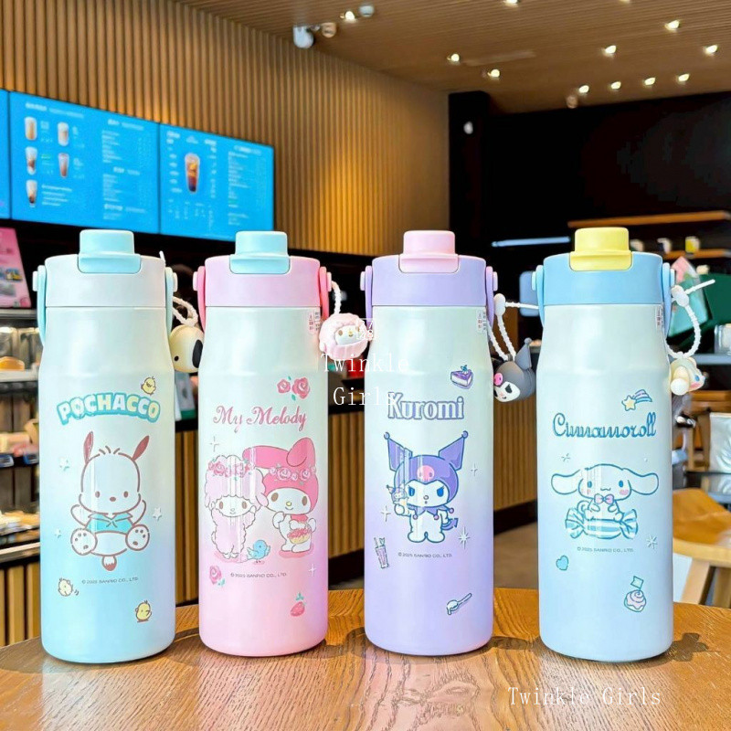 ของแท้ Kuromi Cinnamoroll 730ml ขวดน้ําความจุขนาดใหญ่พร้อมที่จับสําหรับเด็กหญิง 316 สแตนเลส Tumbler My Melody ฉนวนกระติกน้ําร้อนถ้วยสาวของขวัญ