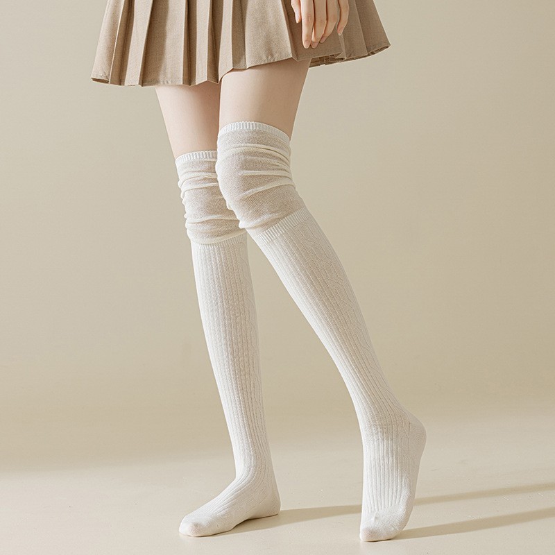 ถุงเท้าต้นขาผู้หญิง Side Twist Over-the-Knee miu Korean Style High-Tube Pile Solid Color