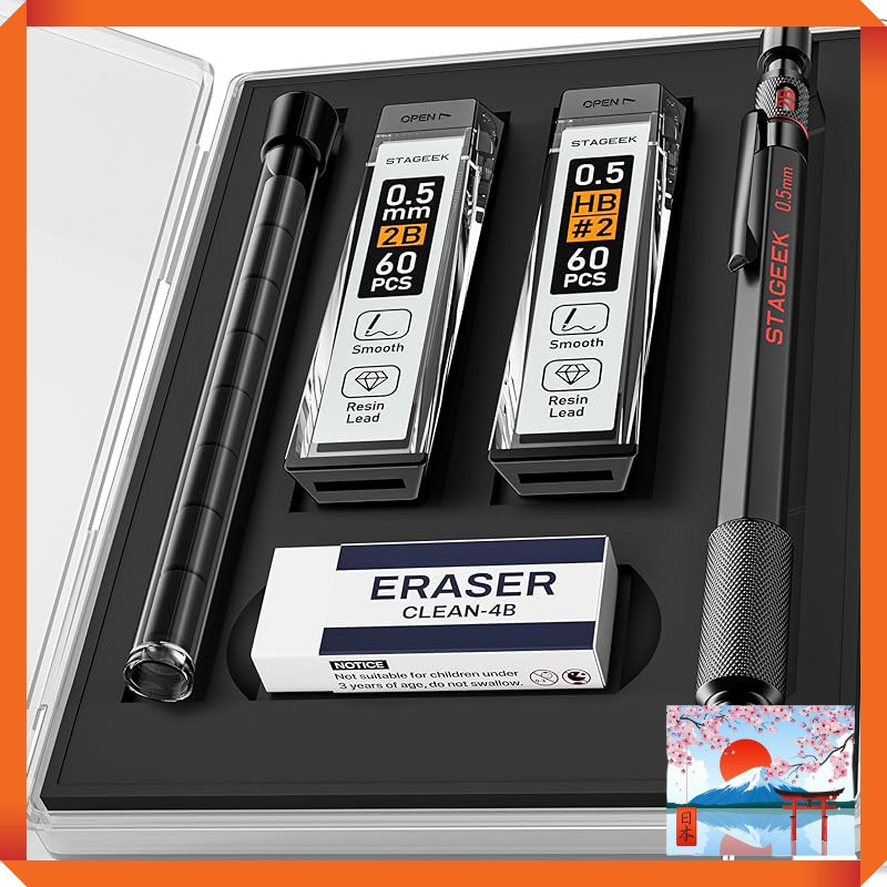 STAGEEK Premium Metal Mechanical Pencil Set - 0.5mm & 0.7mm Drafting Pencils with HB & 2B Leads, 4B 