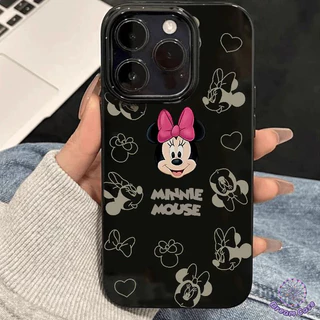เคสไอโฟน 11 คู่รักมิกกี้มินนี่เมาส์พื้นผิวมันวาว สำหรับ IPhone 13 11 14 15 12 16 Pro Max 7 16 8 Plus XS Max XR X SE 2 3