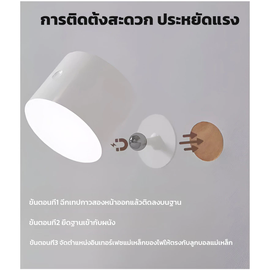 โคมไฟกลางคืนแม่เหล็กหมุนได้ 360 องศา ชาร์จไฟได้ thumbnail 10