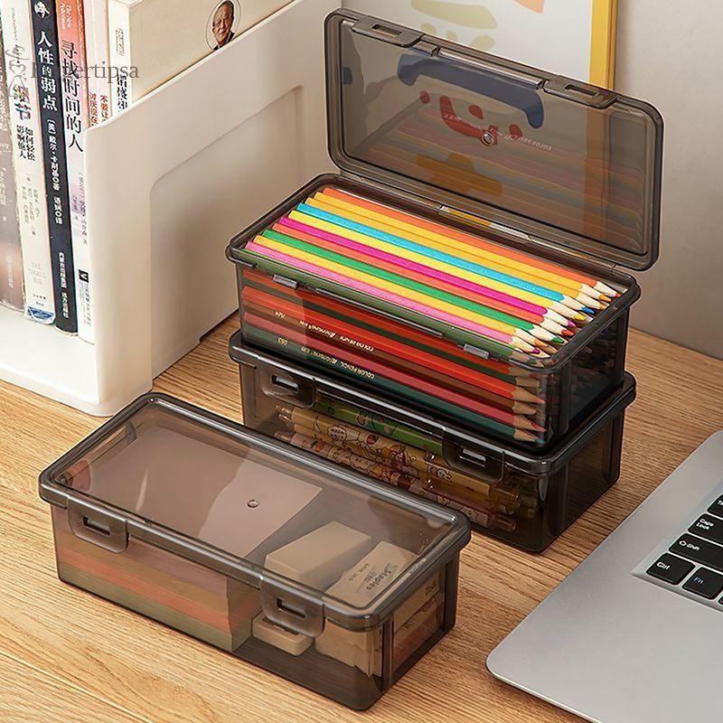 FIG โปร่งใสกล่องดินสอขนาดใหญ่ความจุ Stackable กล่องเก็บสํานักงานโรงเรียนดินสออุปกรณ์ดินสอ TH