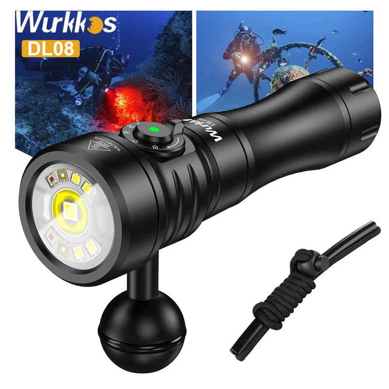 Wurkkos DL08 Powerful 3600lm Flashlight 21700 Rechargeable Diving Light with Rotary Magnetic Switch 