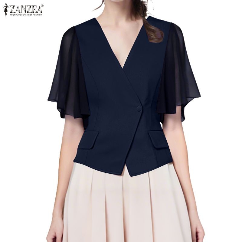 ZANZEA ผู้หญิง V-neck ruffles 3/4 แขนเสื้อ