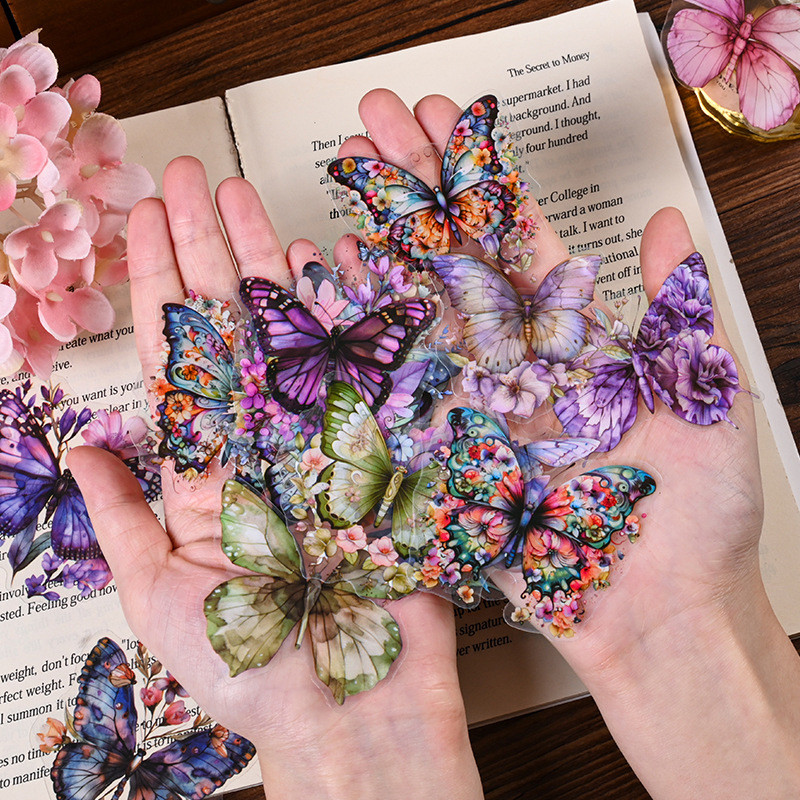 50 ชิ้นต่างๆธีมผีเสื้อกันน้ํา PET สติกเกอร์ตกแต่ง DIY วัสดุ Decals