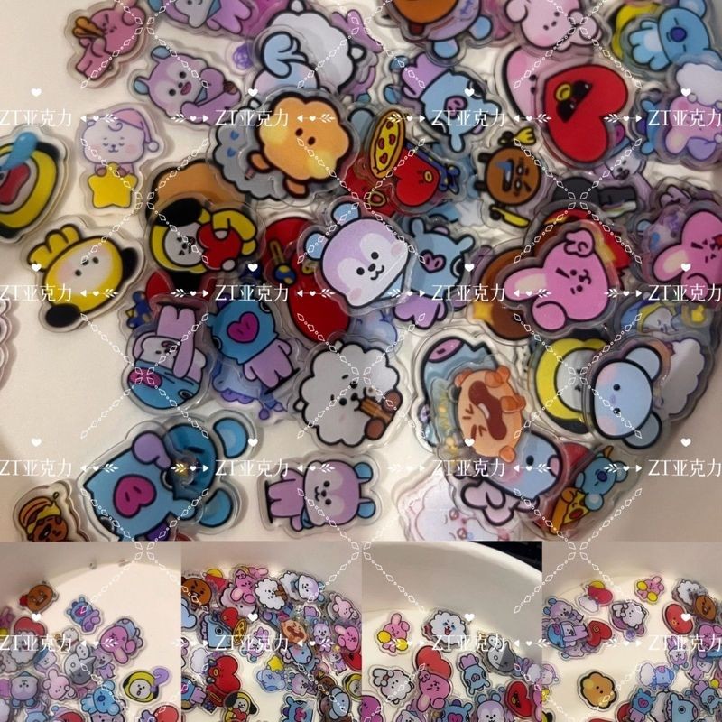 BT21 อะคริลิค Shaker Charms DIY อุปกรณ์เสริมน่ารัก Kpop พัดลมสนับสนุนอุปกรณ์