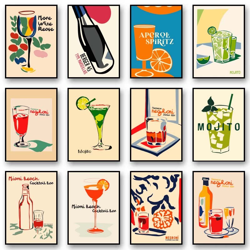 โปสเตอร์_negroni_retro_พิมพ์บนผ้าใบ_สำหรับตกแต่งห้องครัว