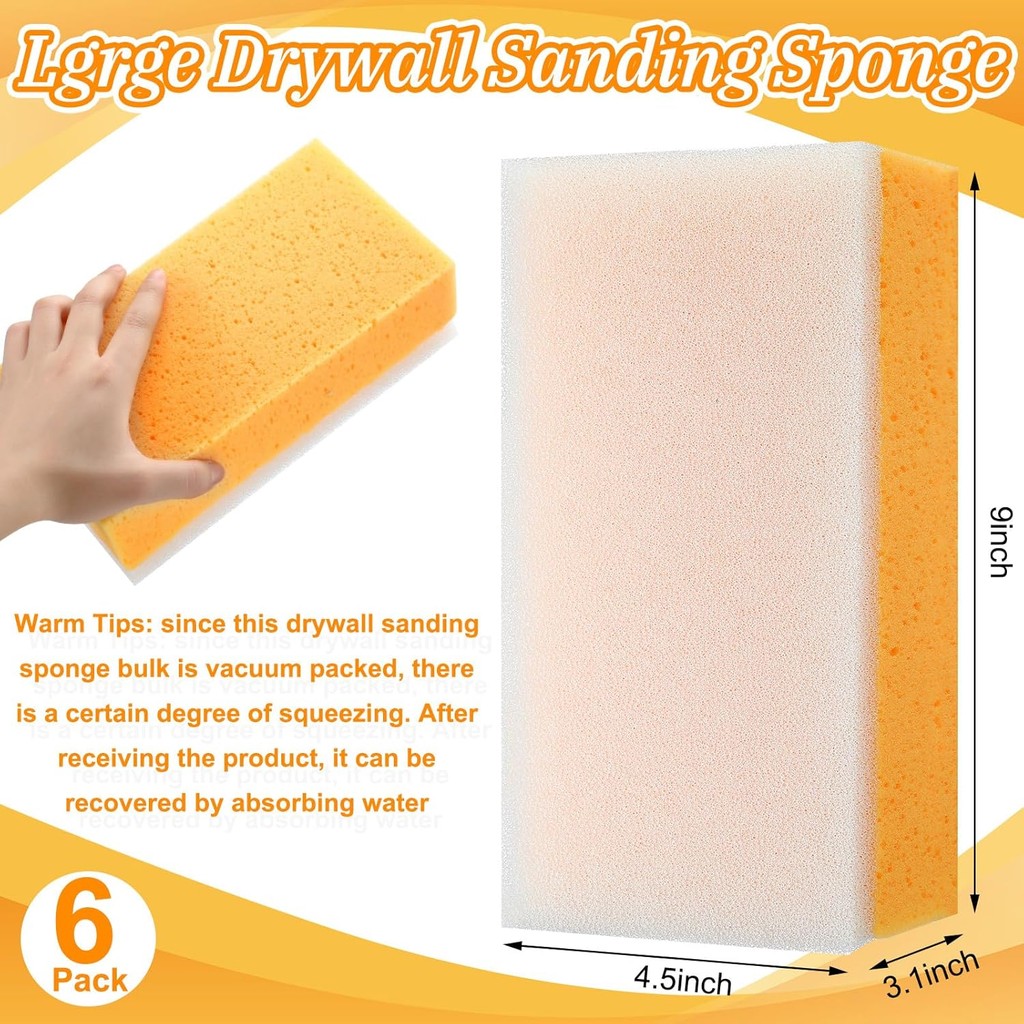 Gisafai 6 ชิ้น Drywall ฟองน้ําขัดเปียก 9 x 4.5 x 3.1 นิ้วล้างทําความสะอาดได้ Drywall Sanding Blocks 