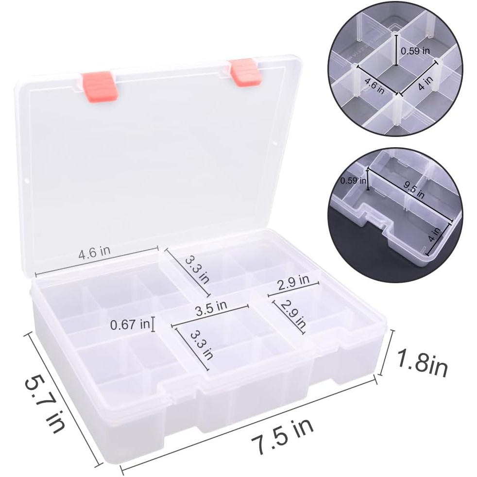 UHOUSE พลาสติกคอนเทนเนอร์ปรับ Dividers,กล่องเก็บพลาสติก 18 กริดที่ถอดออกได้,เครื่องประดับช่องสําหรับ