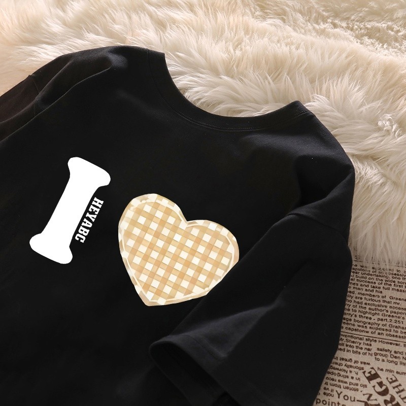 ลายรักเกาหลี!Baju T Oversize Cotton 100% Corak Love Aesthetic Y2K Style (Sayz S-5XL)