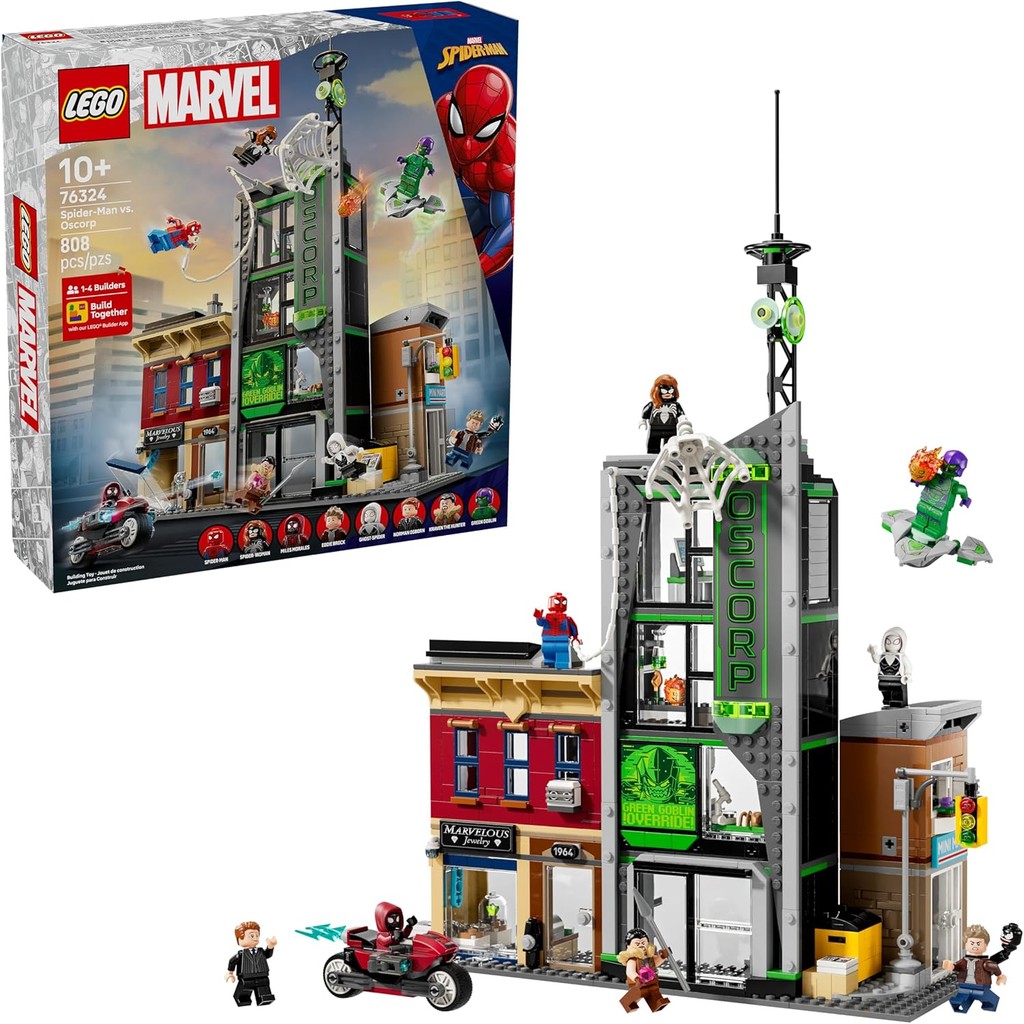 LEGO Marvel Spider-Man vs. Oscorp Building ToAges 10+ - บล็อกตัวต่อซูเปอร์ฮีโร่สําหรับไอเดียวัยรุ่นใ
