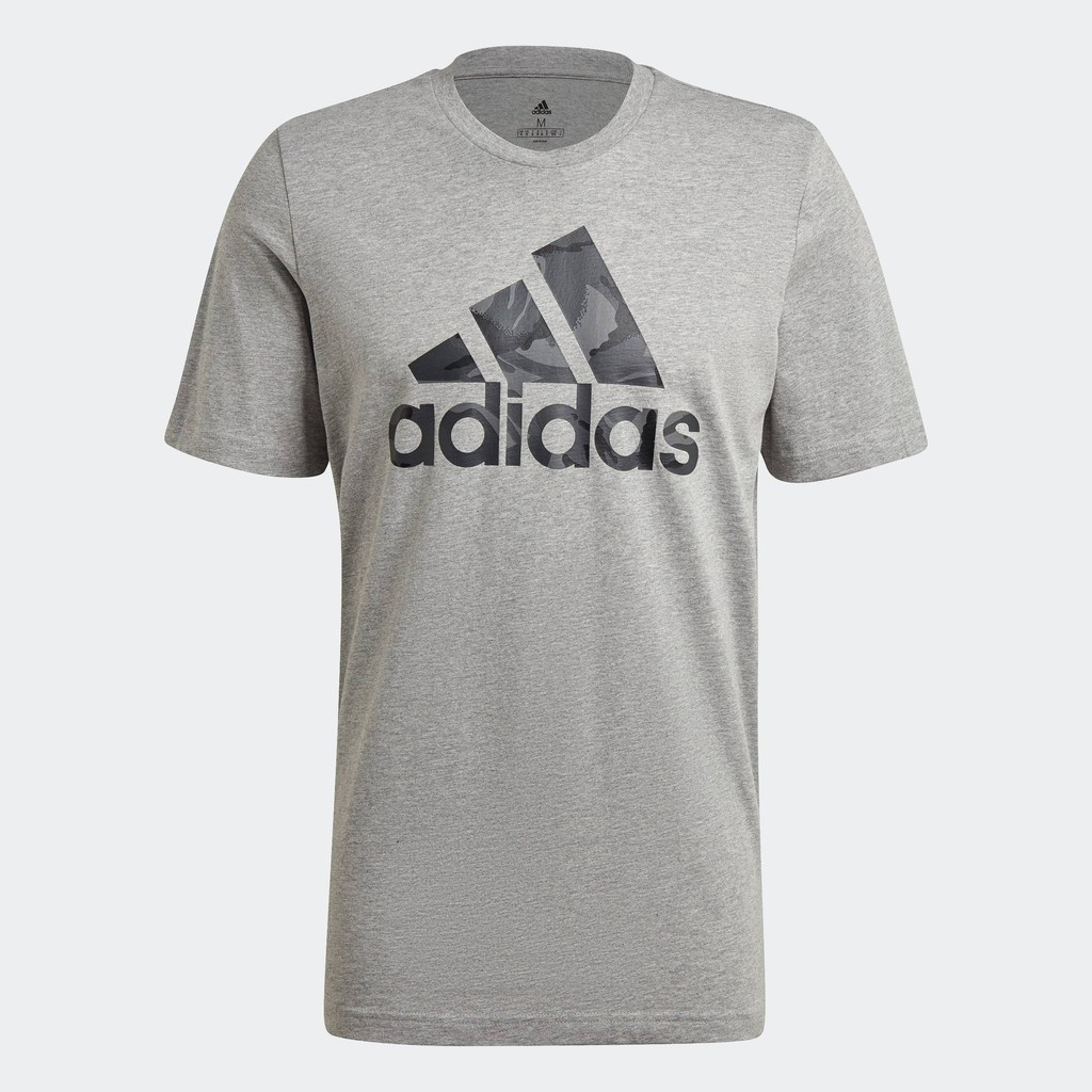 adidas ไลฟ์สไตล์ เสื้อยืดลายพราง Essentials ผู้ชาย สีเทา GK9637