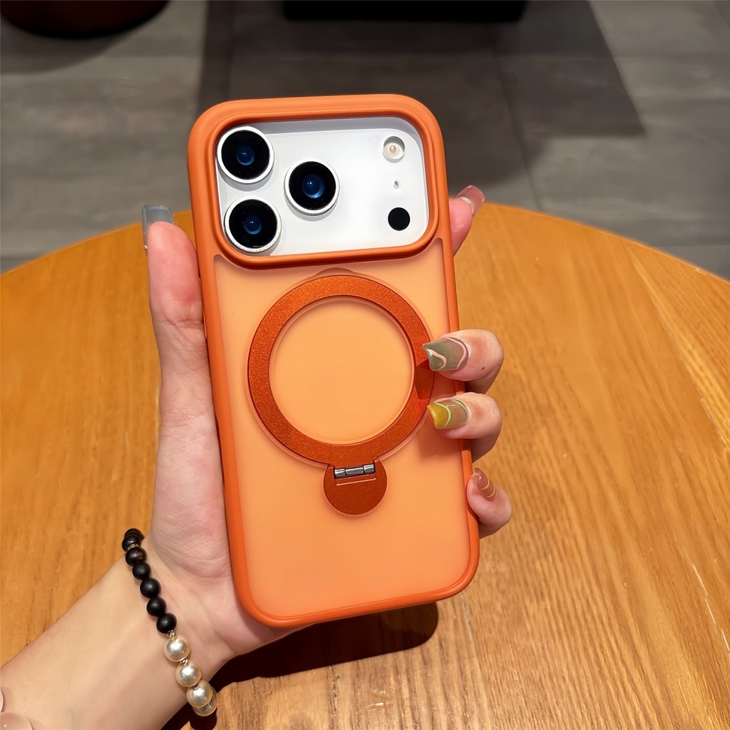 เคสใหม่ขายดี เคสแข็งกึ่งโปร่งใสฝ้าพร้อมขาตั้งหมุนได้ 360 องศา รองรับการชาร์จไร้สายสําหรับ iPhone 17 17Pro 17 pro max เคส iPhone Air