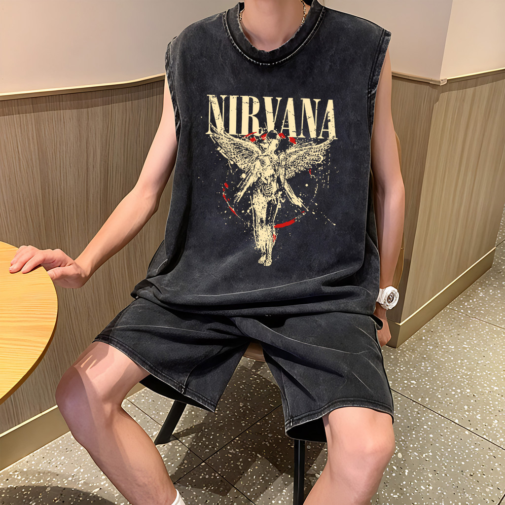 UT shop เสื้อแขนกุด สไตล์ลำลอง ผ้าCotton 100% เสื้อกีฬา แขนกุด ใส่สบาย เสื้อ 'NIRVANA' 3XL